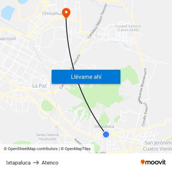 Ixtapaluca to Atenco map
