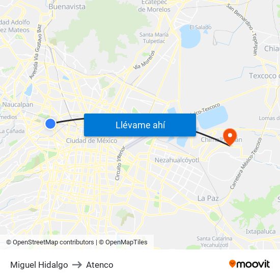 Miguel Hidalgo to Atenco map