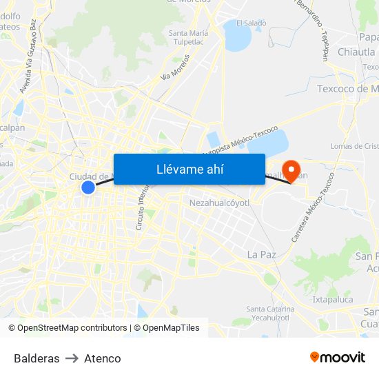 Balderas to Atenco map