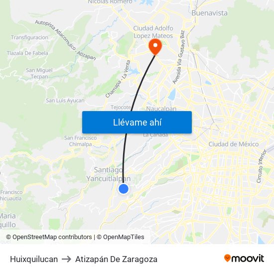 Huixquilucan to Atizapán De Zaragoza map