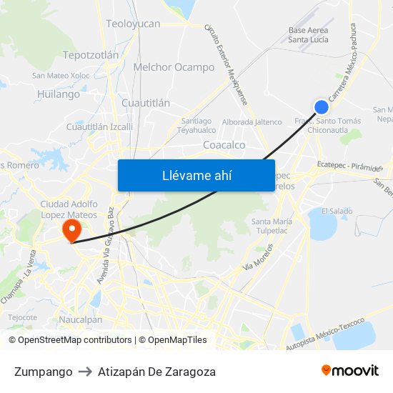 Zumpango to Atizapán De Zaragoza map