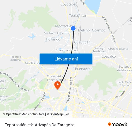 Tepotzotlán to Atizapán De Zaragoza map