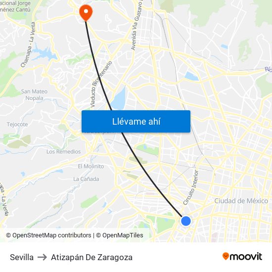 Sevilla to Atizapán De Zaragoza map