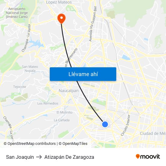 San Joaquín to Atizapán De Zaragoza map