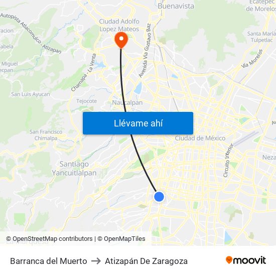 Barranca del Muerto to Atizapán De Zaragoza map