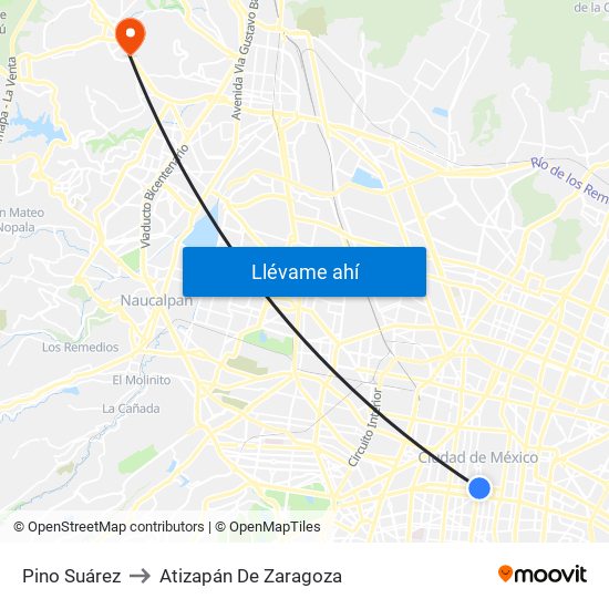 Pino Suárez to Atizapán De Zaragoza map