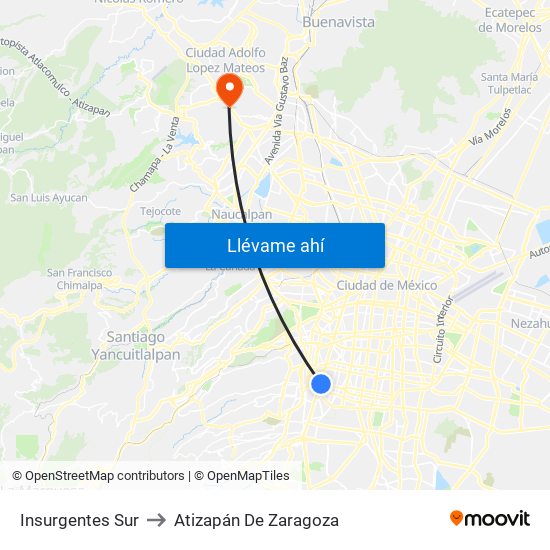 Insurgentes Sur to Atizapán De Zaragoza map