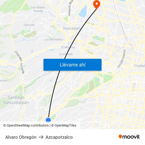 Alvaro Obregón to Azcapotzalco map