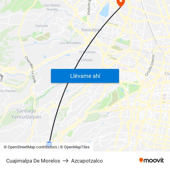 Cuajimalpa De Morelos to Azcapotzalco map