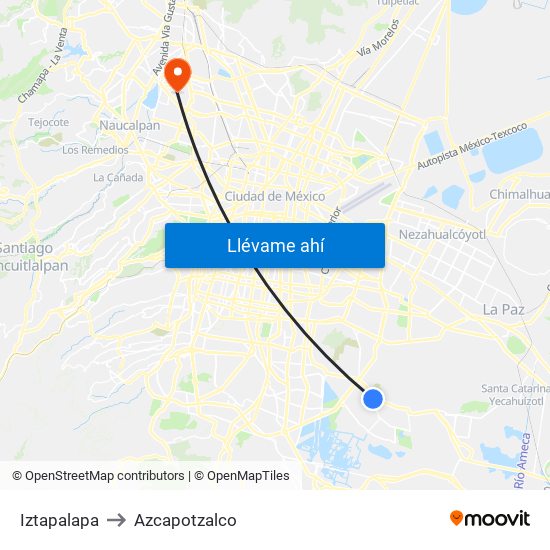 Iztapalapa to Azcapotzalco map