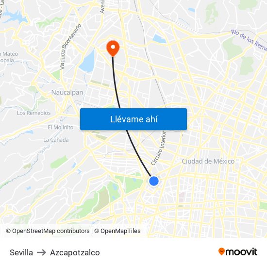 Sevilla to Azcapotzalco map