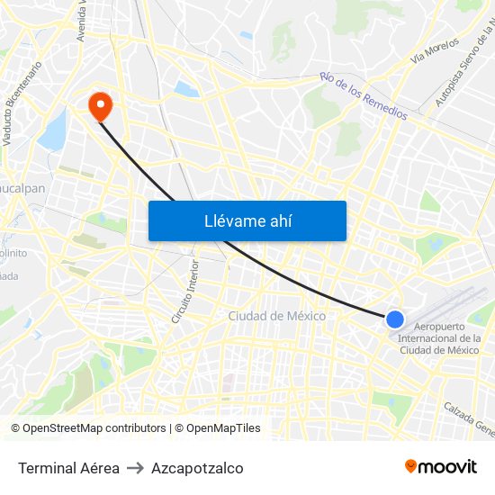 Terminal Aérea to Azcapotzalco map