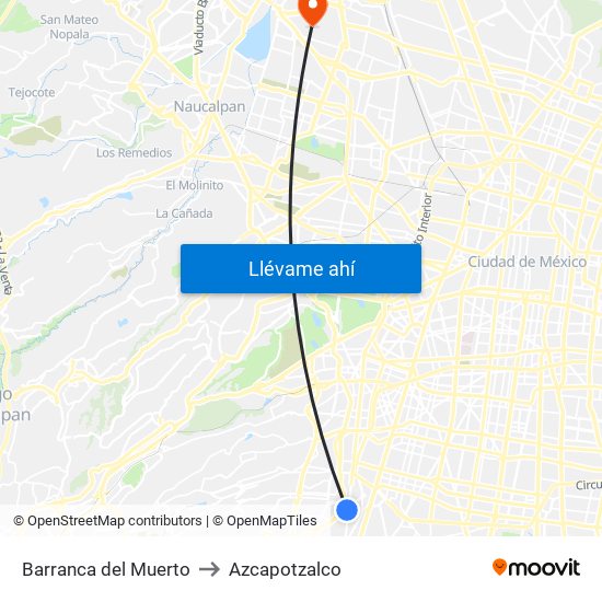 Barranca del Muerto to Azcapotzalco map