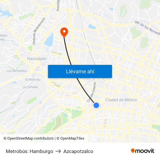 Metrobús: Hamburgo to Azcapotzalco map