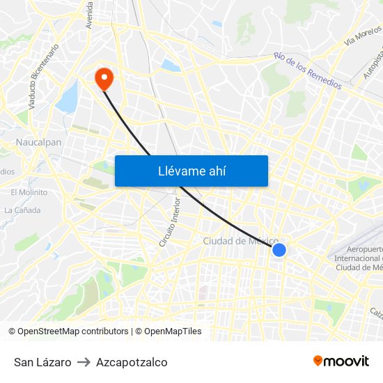 San Lázaro to Azcapotzalco map