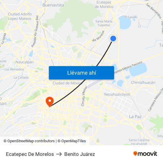 Ecatepec De Morelos to Benito Juárez map