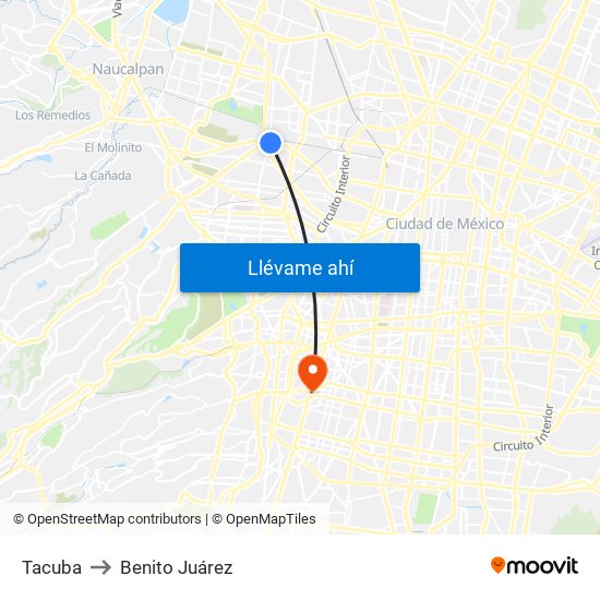 Tacuba to Benito Juárez map