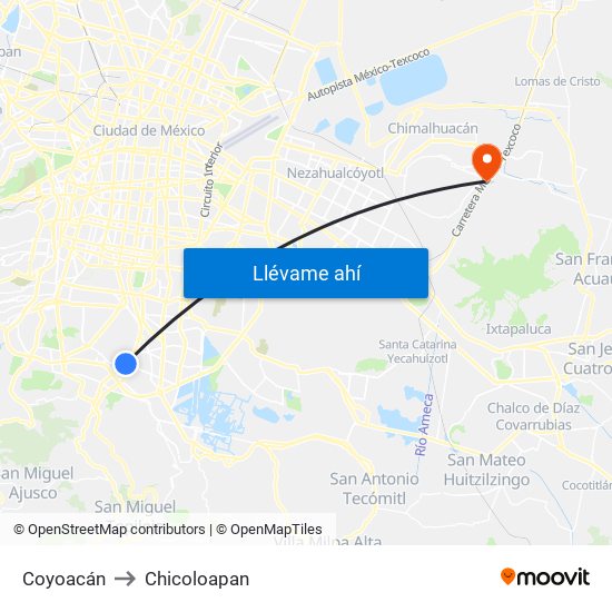 Coyoacán to Chicoloapan map