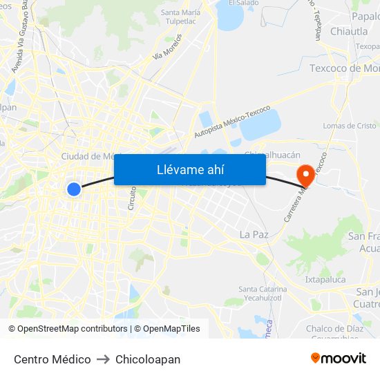 Centro Médico to Chicoloapan map