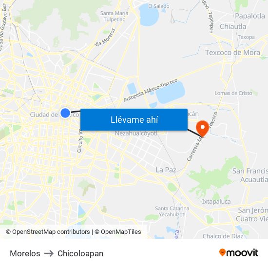 Morelos to Chicoloapan map