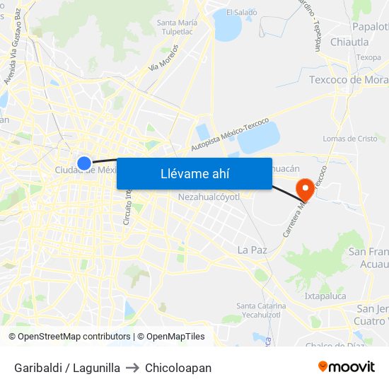 Garibaldi / Lagunilla to Chicoloapan map