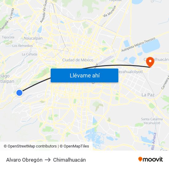 Alvaro Obregón to Chimalhuacán map