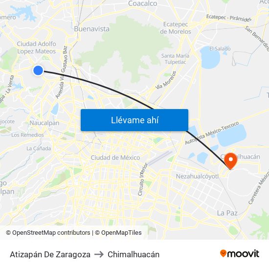 Atizapán De Zaragoza to Chimalhuacán map
