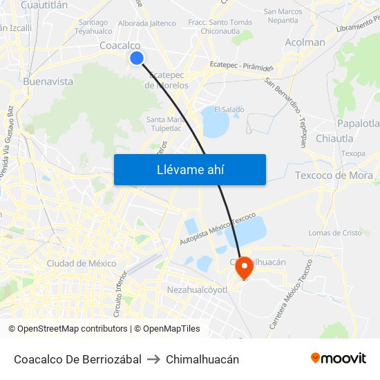 Coacalco De Berriozábal to Chimalhuacán map