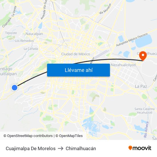 Cuajimalpa De Morelos to Chimalhuacán map