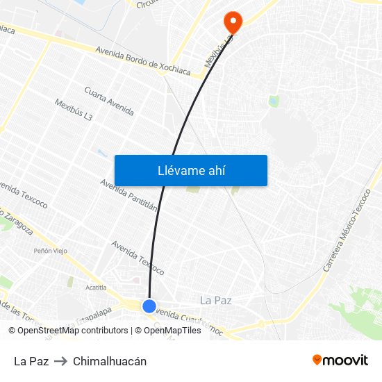 La Paz to Chimalhuacán map