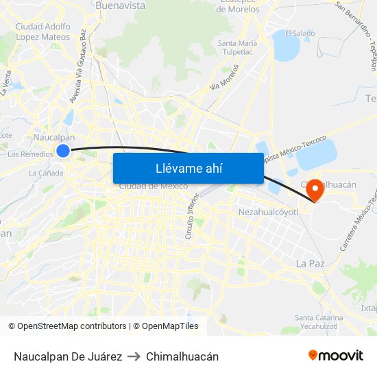 Naucalpan De Juárez to Chimalhuacán map