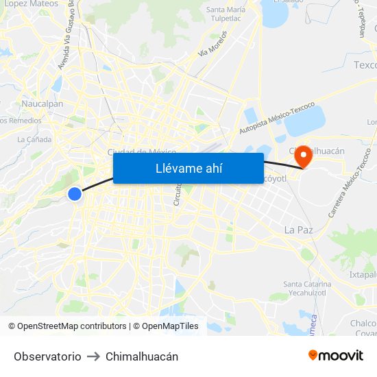 Observatorio to Chimalhuacán map