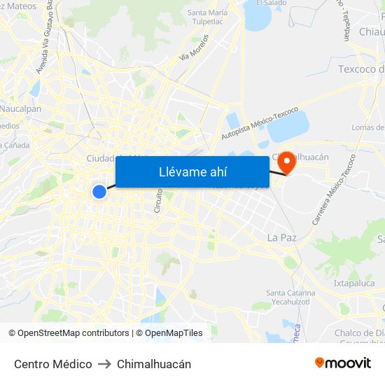 Centro Médico to Chimalhuacán map
