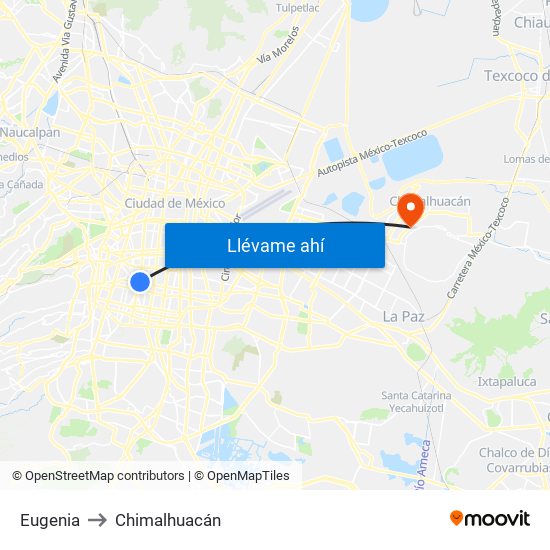 Eugenia to Chimalhuacán map