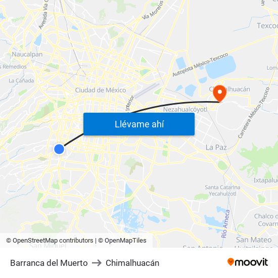 Barranca del Muerto to Chimalhuacán map