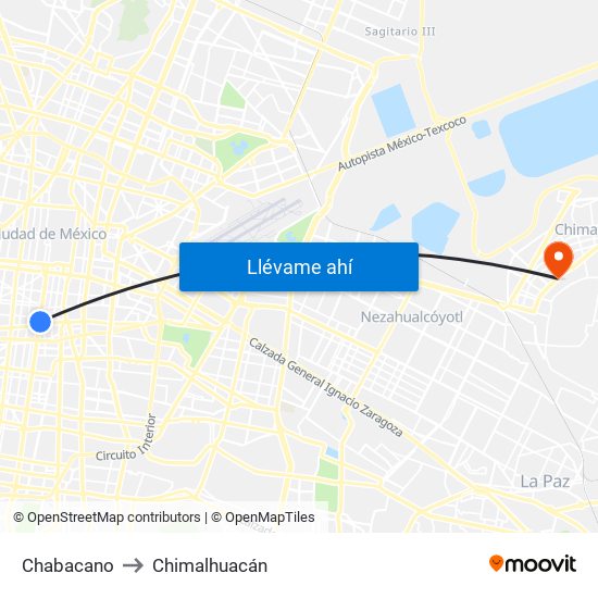 Chabacano to Chimalhuacán map