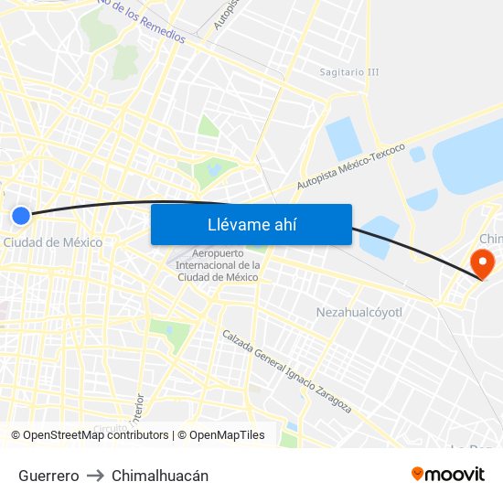Guerrero to Chimalhuacán map