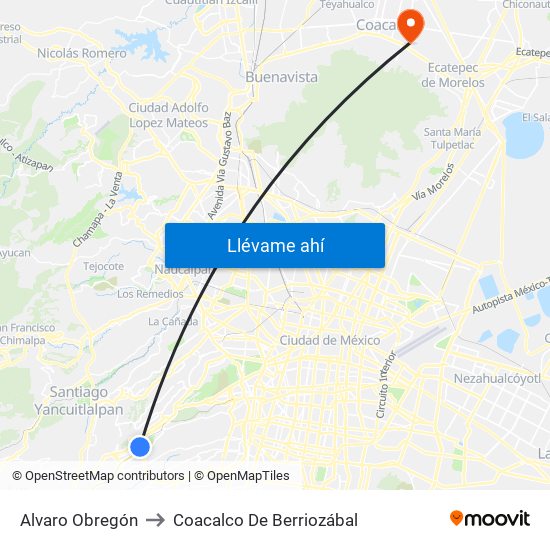 Alvaro Obregón to Coacalco De Berriozábal map