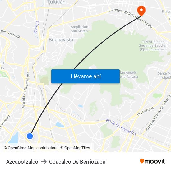 Azcapotzalco to Coacalco De Berriozábal map