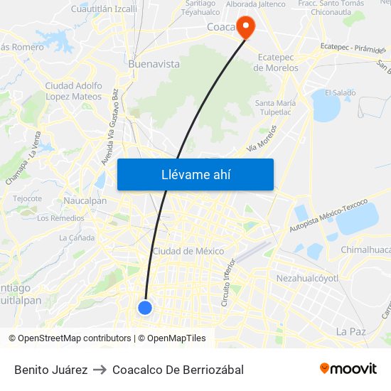 Benito Juárez to Coacalco De Berriozábal map