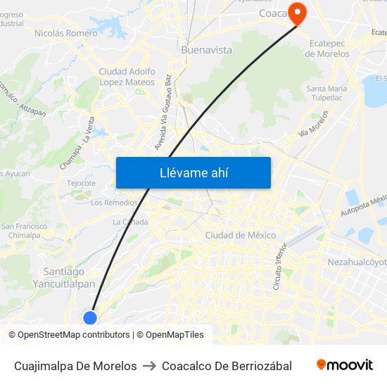 Cuajimalpa De Morelos to Coacalco De Berriozábal map