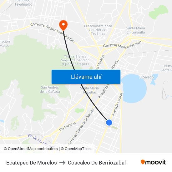 Ecatepec De Morelos to Coacalco De Berriozábal map