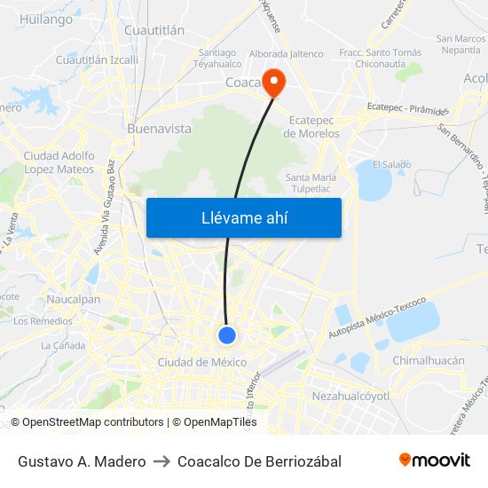 Gustavo A. Madero to Coacalco De Berriozábal map