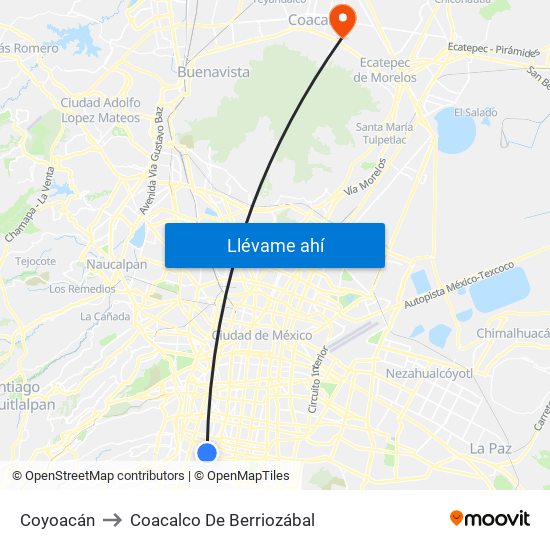 Coyoacán to Coacalco De Berriozábal map