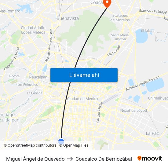 Miguel Ángel de Quevedo to Coacalco De Berriozábal map