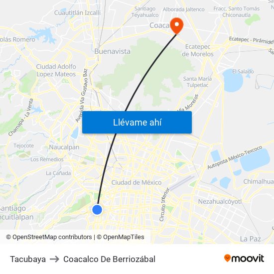 Tacubaya to Coacalco De Berriozábal map