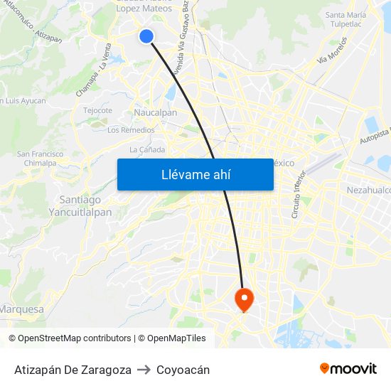 Atizapán De Zaragoza to Coyoacán map