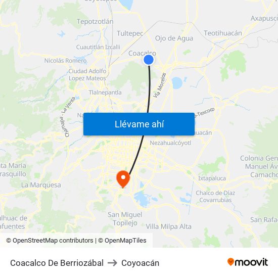Coacalco De Berriozábal to Coyoacán map