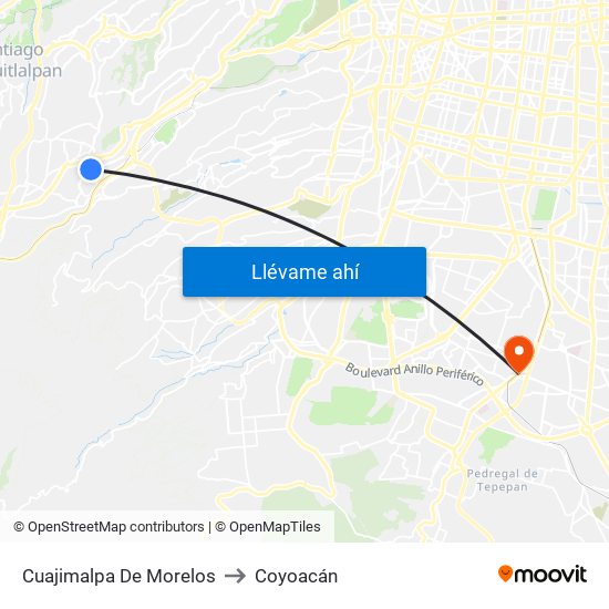 Cuajimalpa De Morelos to Coyoacán map