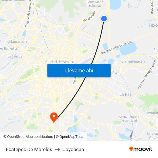 Ecatepec De Morelos to Coyoacán map